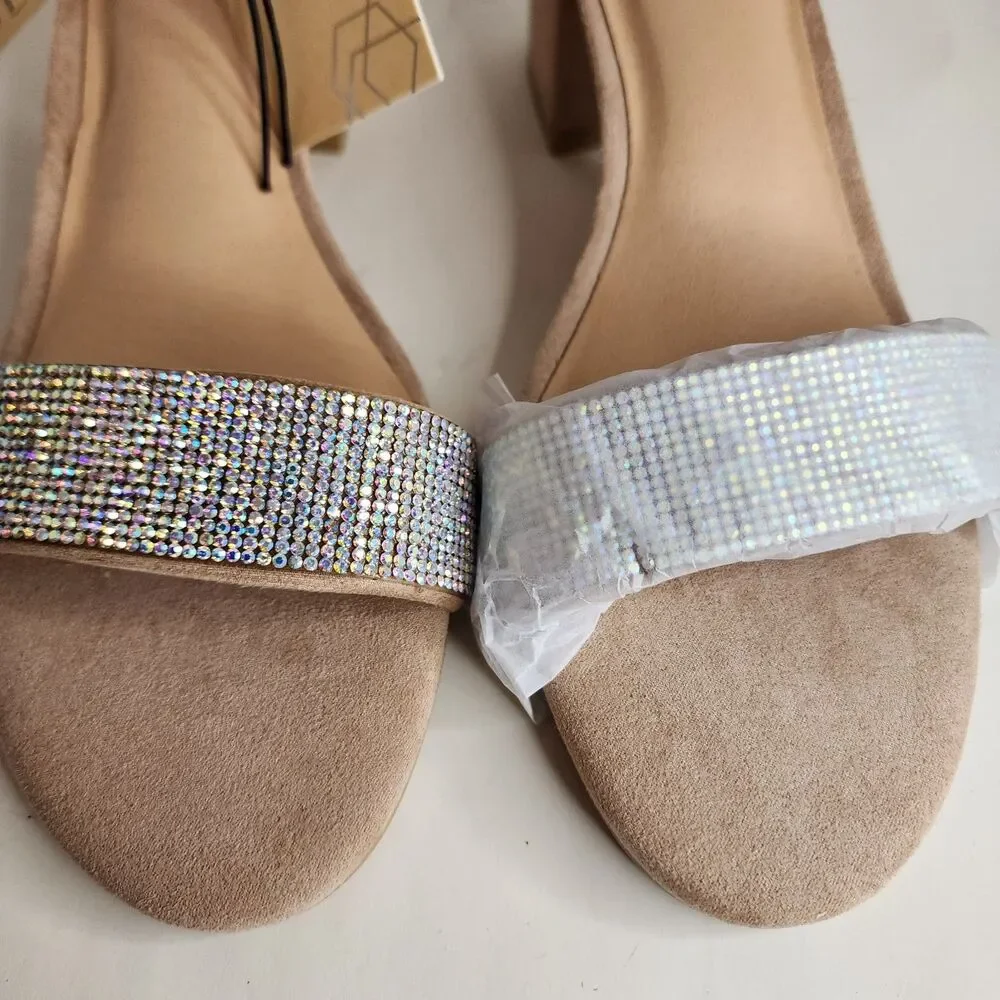 NIB Madden NYC Women's SIZE 9 Blush Illie City Rhinestone Bling Strappy Sandals